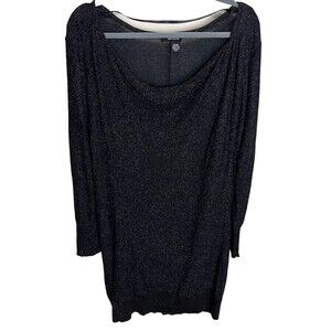 DKNY JEANS Black Gold Metallic Sparkly Long Sleeve Cowl Neck Sweater Dress 22/24